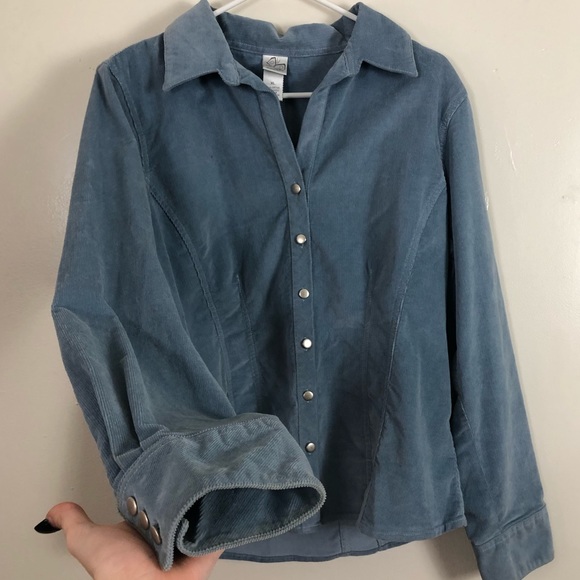 Stretch Corduroy Blue Button Down Jacket - Picture 2 of 5